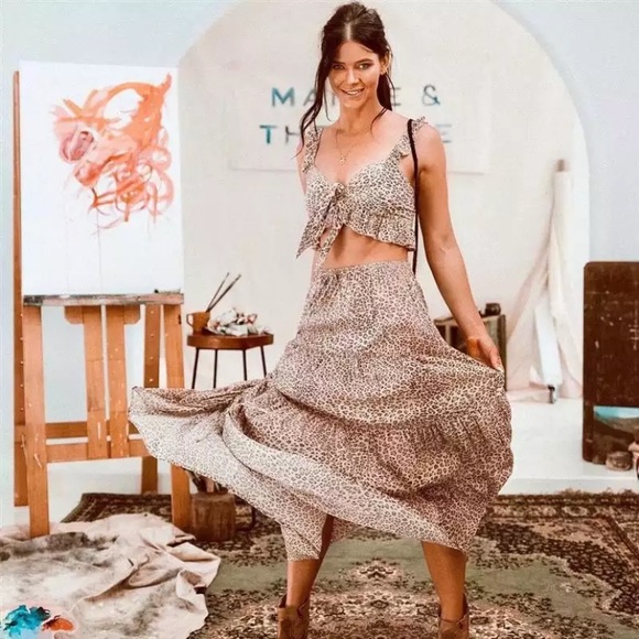 SOLD OUT Bohemian Gypsy Leopard Tiered Ruched Maxi Skirt - Picture 8 of 10